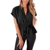 Nouvelle vêtements de mode de mode Designer Femmes Shirt Standing Neck Pull plissé Lacet Up Murffon Bat Femmes à manches courtes Shirt Houghtable High Quality Clothing 378