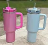 COBRAND LIGHT BLUE SPRING VINTER PINK PARADE RED HEALSE 40OZ EXKELER H2.0 CAR MUGS CUPS MED SILICONE HANDLE LIDS OCH STRAW SHRAINLESS STÅL TIEDYE TUMBLERS CUPS 0422