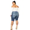 Shorts in denim strappato Plus size Womens Basic High Wit Curled Slim Eletly Jeans Summer OUC1037 240420