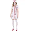 Szpital Bloody Zombie Pielęgniarka Costume Doross Halloween Carnival Horror z Tatoo Socks