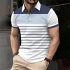 Fashion Stripe Print Polo T -Shirt für Männer Outdoor Sport Golf Wear Summer Casual Revers Button Shirts Übergroße Kurzarm -Tops 240419