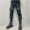 Herrenhose Schwarze Pocket Reißverschluss Cargo Motorrad Biker Fashion Avantgarde Techwear-Stil Männer und Frauen lässiger Spuberte