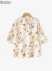 Damenblusen Hemden Zanzea böhmisch floraldruckgedruckte Bluse Sommer Flare Slve O-Neck Shirt Fashion Holiday Tunic Tops Elegante Strand Blusas Übergroße Y240426