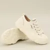 Lässige Schuhe Meotina Frauen echte Leder-Sneakers runde Zehenflats Schnürbeutel Damen Fashion Spring Herbst Schwarz Beige 40