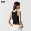 Frauen Tanks Camis Semir 2024 Weste Frauen Kurzkontrastfarbe Stapel klein 2024 Spring Neuer runder Hals eng gestrickte Oberseite vielseitig D240427