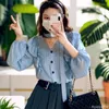 Women's Blouses S Bow Tie Ruffles Tops Blusas 2024 Cute Sweet Girls Chic Korea Fashion Clothes Office Lady Women Striped Shirts