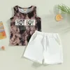 Kledingsets Toddler Boys Summer 2pcs Outfit Mouwloze letter Afdrukken Dye Vest Wittrekkings shorts