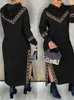 Herbstkleider für Frauen Leopardenmuster Farbblöcke Schlitz -Kapuze -Sweatshirt -Kleid Vestidos de Mujer Casual Midi Robe Frau 240422