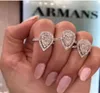 Klasyczna pierścionka weselna Fine Jewelry 925 Sterling Silver Pear Cut White Topaz CZ Diamond Stones Eternity Women Women Belagement B2395713