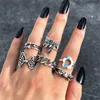 Bandringen Punk Gothic Heart Ring Set voor vrouwen Black Dice Vintage Spade Ace Silvertate Rhinestone Charming Finger Sieraden Q240429
