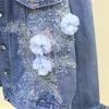 Autumn Women Denim Jacket Embroidery Three-dimensional Floral Jeans Jacket Beading Pearl Ripped Hole Bomber Outerwear P778 240416