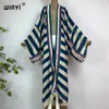 Winyi Kimono Africa Summer Boho Stripe Print Beach Swimwear Elegant Cardigan Sexy Holiday Maxi Beach Wear Swimsuit Evening Jurk 240424