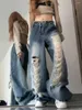 Les jeans pour femmes déchirés pour les femmes mode d'été lâche coton vintage détruire lavage des filles complètes euro-américaines