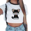 Tanks pour femmes CDJLFH 2024 Crop top blanc d'été Femme Femme à manches courtes T-shirt imprimé Harajuku Tops Femmes Claid Claid pour street