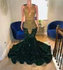 Unique Green Sequin Gold Crystal Beaded Mermaid Prom Dresses 2024 Sexy Sheer Mesh Handmade Diamond Black Girl Gala Gowns 0431