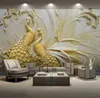 Dropship personnalisé Mural Wallpaper for Walls 3D stéréoscopique en relief Golden Peacock Fond mur peinture salon chambre hom8344179
