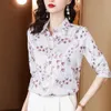 Fashion Flower Printed Women Shirts Long Sleeve Casual Satin Blouses Women Vintage Silk Shirts Tops Blusas Mujer De Moda 2024 240419