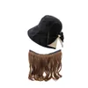 Caps Hut Eimer Hut mit Haaren für Frauen Big Rand Sun Hut abnehmbare lange Welle Goldener Hut Perücken Frühling/Sommer WIGL240429