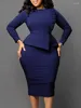 Casual Dresses Women Elegant Dress Bodycon Long Sleeves Peplum Ruffles Spring Package HIp Classy Office Ladies African Summer Gowns Female