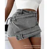 Kvinnors jeans wepbel 2024 hög midja kort oregelbunden bred ben denim byxor sommar kjolade leggings shorts kjolar
