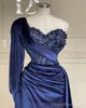 2024 Eleganti abiti formali di abiti da sposa Blue Royal Madre delle spose per donne a maniche lunghe con in perline di pizzo sposo dello sposo per il matrimonio AMM183