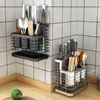 Kitchen Storage 304 Stainless Steel No Drilling Wall Mount Rack Knives Holder Cutlery Box Utensils Organizer Tableware Container