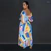 Imprezy z ramionami Seksowna geometryczna druk Kobiety Summer Długie plisowane sukienka 2024 Casual Vacation Boho Maxi Ladies