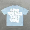 T-shirts masculins New American Strt Fashion Short-Slved Tops Cartoon Lettre imprimé T-shirt Men Retro Retro Trendy Shirt Loose Casual Casual T240425