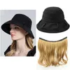 CAPS HATS NOOFNO Womens Hairpin Bucket Hat Fashionable Sun Hat Långvåg Gyllene Hair Cap Wig Spring/Summer Wigl240429