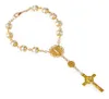 Gol Silver Color Catholic Rosary Bracelet Pocket Auto Car Inri Pendant St. Benedict Charms Bued, Strands4255888