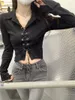 Blouses pour femmes 2024 Sexy Crops Tops 90S Girls Slim Bandage Shirt Long Sheve Polo Necy