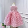 Vestido de meninas 2024 novo vestido tridimensional rosa princesa