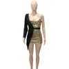 Vestidos casuais joskaa sexy glitter lantejacho bodycon women 2024 cair um ombro de manga comprida mini vestido elegante e elegante clubwear