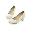 Pompe Lady Pearlescent semplici tacchi quadrati scarpe rotonde di punta plus size 34-43 blu rossa Zapatos de Mujer Bold Slip-ons 240429