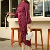 Ethnic Clothing Fashion Malaysia Elegant Satin Body-con Pleated Long Maxi Slim Muslim Dress For Women