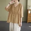 Camisa de manga média pólo-polo feminino 2024 Primavera Literária Literária de tamanho grande algodão simples e cardigan li