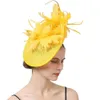 Brede rand hoeden emmer hoeden vrouwen grote bloem fascinator haarclip veren tophoed bruiloft koninklijke ascot race accessoires hoofdbanden voor vrouwen y240426