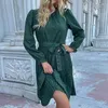 Casual Dresses Fashion Leopard Print Långärmad runda nackkvinnor Vestido Spring /Autumn Lace Up Elegant Roupas Feminina Body Sexy