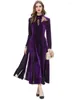 Vestidos casuais Verdejuliay Spring Velvet Dress Feminino elegante e elegante gurtleneck renda de renda de renda roxa preta rua alta férias de festa longa