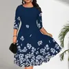 Casual Dresses Midi Dress For Women Elegant Print With 3/4 Sleeves A-line Silhouette Streetwear Or Summer Events