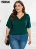 T-shirt da donna Gibsie plus size V Neck Contrast Contrasto in pizzo Top Top Womens 2023 Fashion Shirtwx