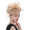 Szerokie brzegowe czapki wiadra czapki moda Sinamay Bridela Opaska na głowę Perfect Gaza Wedding Wedding Hat z zasłoną Unikalne derby hat Fashion Church Hats Fascynatory dla kobiet Y240426