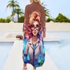 Casual Dresses Character Dress Cartoon Style Portrait Street Wear Long Sleeve Beach Woman V Neck Graphic Oversized Chiffon