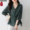 Camicette da donna S-3xl Office Lady Shirts 2024 Autunno Autunno Basic Wort Women French Design French Design Solid Vintage Button Shirt PEPLUM TOP