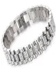 Watch Band Style 15mm Width 316L Stainless Steel Luxury Mens Wristband Link Bracelet with Prong Setting CZ Stones KKA21994013735