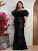 Abiti da festa sirena nera plus size 2024 abito da sera fuori dalla spalla maniche corte per paffies weifle women jowns da sposa