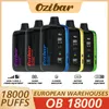 US Warehouse Ozi Bar 18000 Puffs engångsångpen Big LED Display E Cigarett 5% Laddningsbart Mesh Coil Vaporizer 18K Puff 5 Level Power Justera Airflow Geek Bar Raz Raz