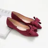 Casual Shoes Fashion Soft Women's Single 2024 Korean Version Low Heel Pointed Bow Solid Suede Flat