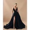 Lijn Elegant Prom A -jurken die zwarte V nek Veet top avondjurk plooien Slit formele lange speciale ocn party jurk Eet Formele Lange speciale OCN -feestjurk Eet