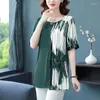 Frauenblusen elegant O-Neck-Druck Verband Asymmetrisch Chiffon Frauen Kleidung 2024 Sommer Lose Casual Tops Büro Hemd